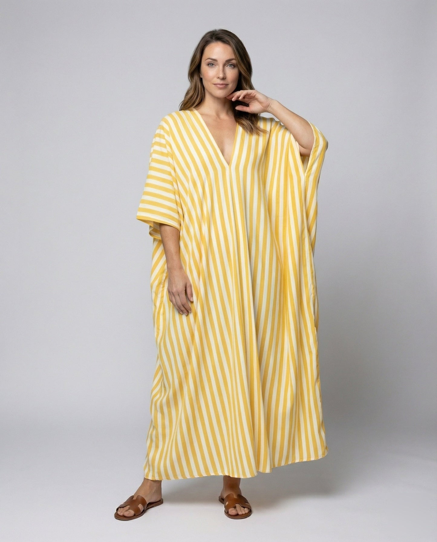 Damen Maxikleid Kimono-Stil mit Diagonalstreifen - Eveloria