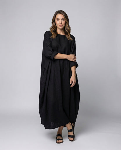 Damen Maxikleid Leinenoptik Bootsausschnitt - Eveloria