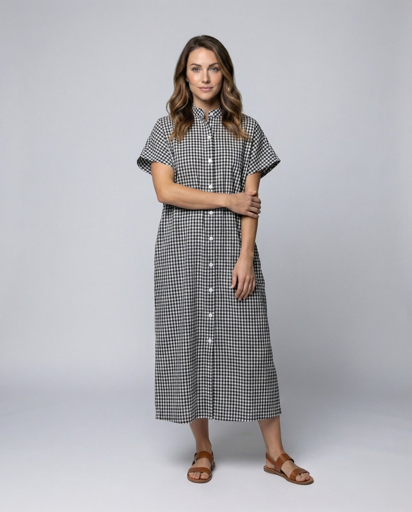Damen Hemdkleid Vichy Karo Stehkragen - Eveloria