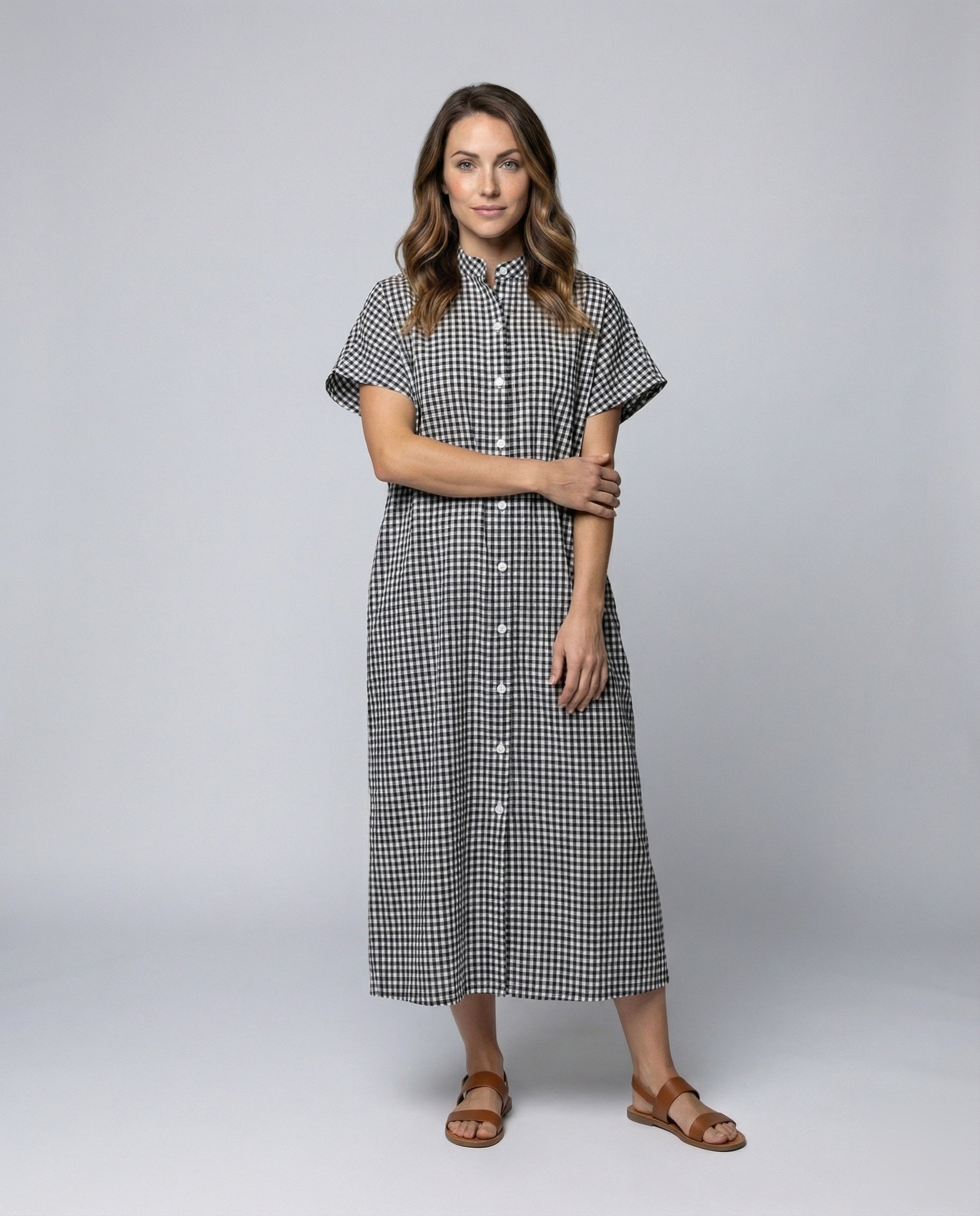 Damen Hemdkleid Vichy Karo Stehkragen - Eveloria