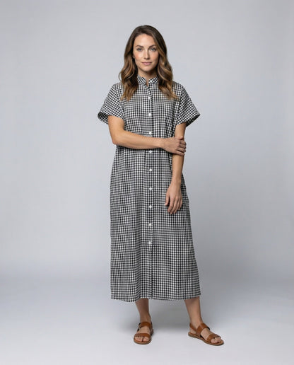 Damen Hemdkleid Vichy Karo Stehkragen - Eveloria