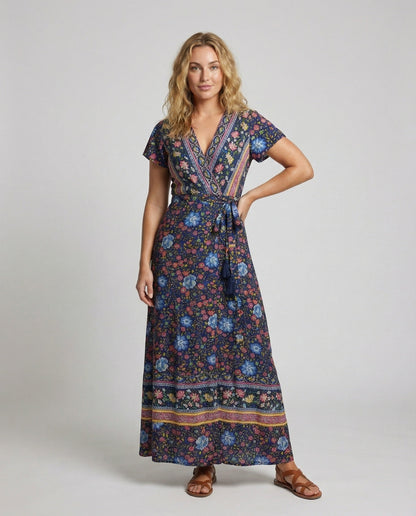 Damen Maxikleid Florale Optik Wickelkleid - Eveloria