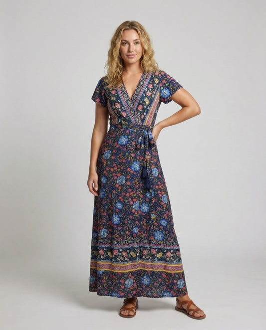 Damen Maxikleid Florale Optik Wickelkleid - Eveloria