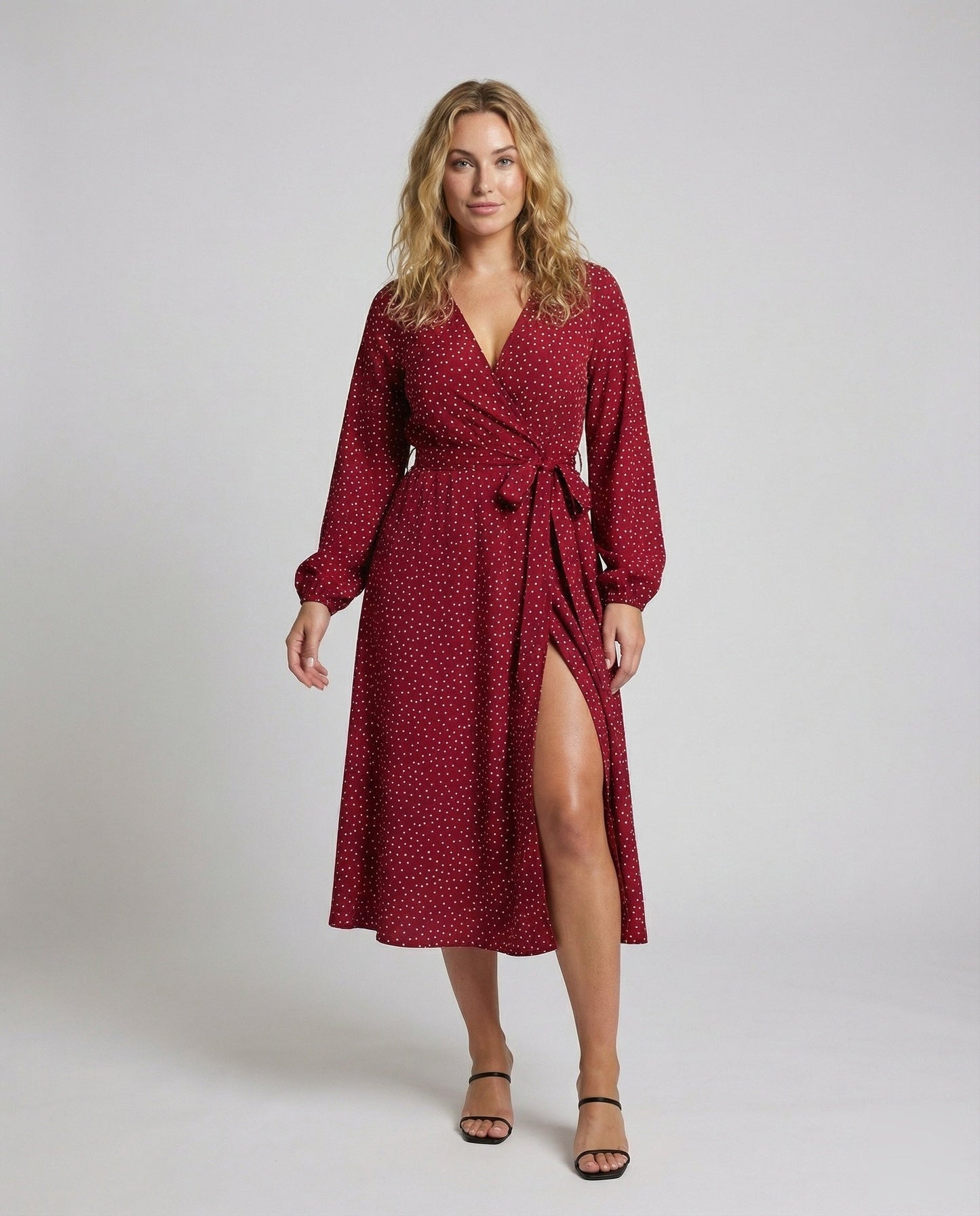 Damen Wickelkleid V-Ausschnitt Ballonärmel - Eveloria