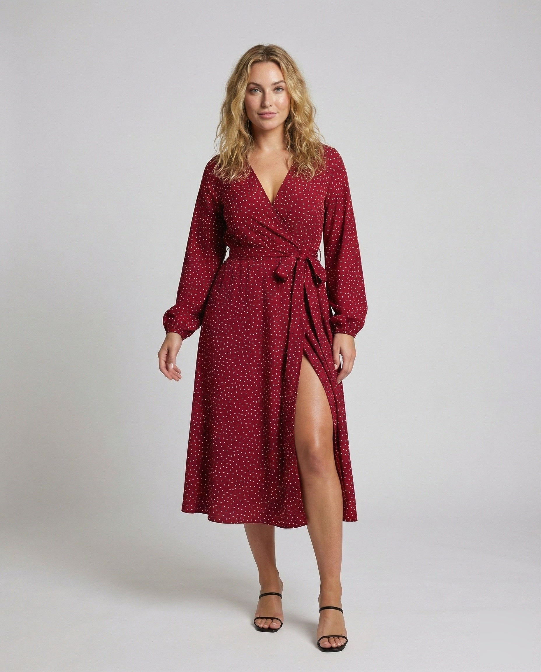 Damen Wickelkleid V-Ausschnitt Ballonärmel - Eveloria