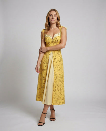 Damen Midikleid Punkteprint Zweilagig Beinschlitz - Eveloria