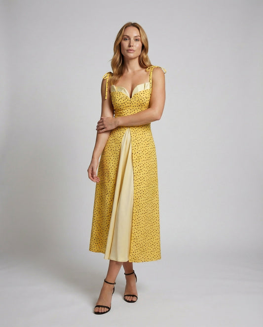 Damen Midikleid Punkteprint Zweilagig Beinschlitz - Eveloria