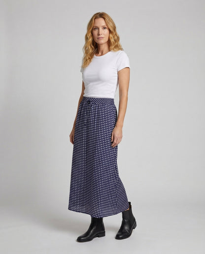 Damen Midirock A-Linie Tupfenmuster Tunnelzug Schwarz - Eveloria