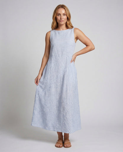 Damen Midikleid Leinenoptik Feine Streifen - Eveloria
