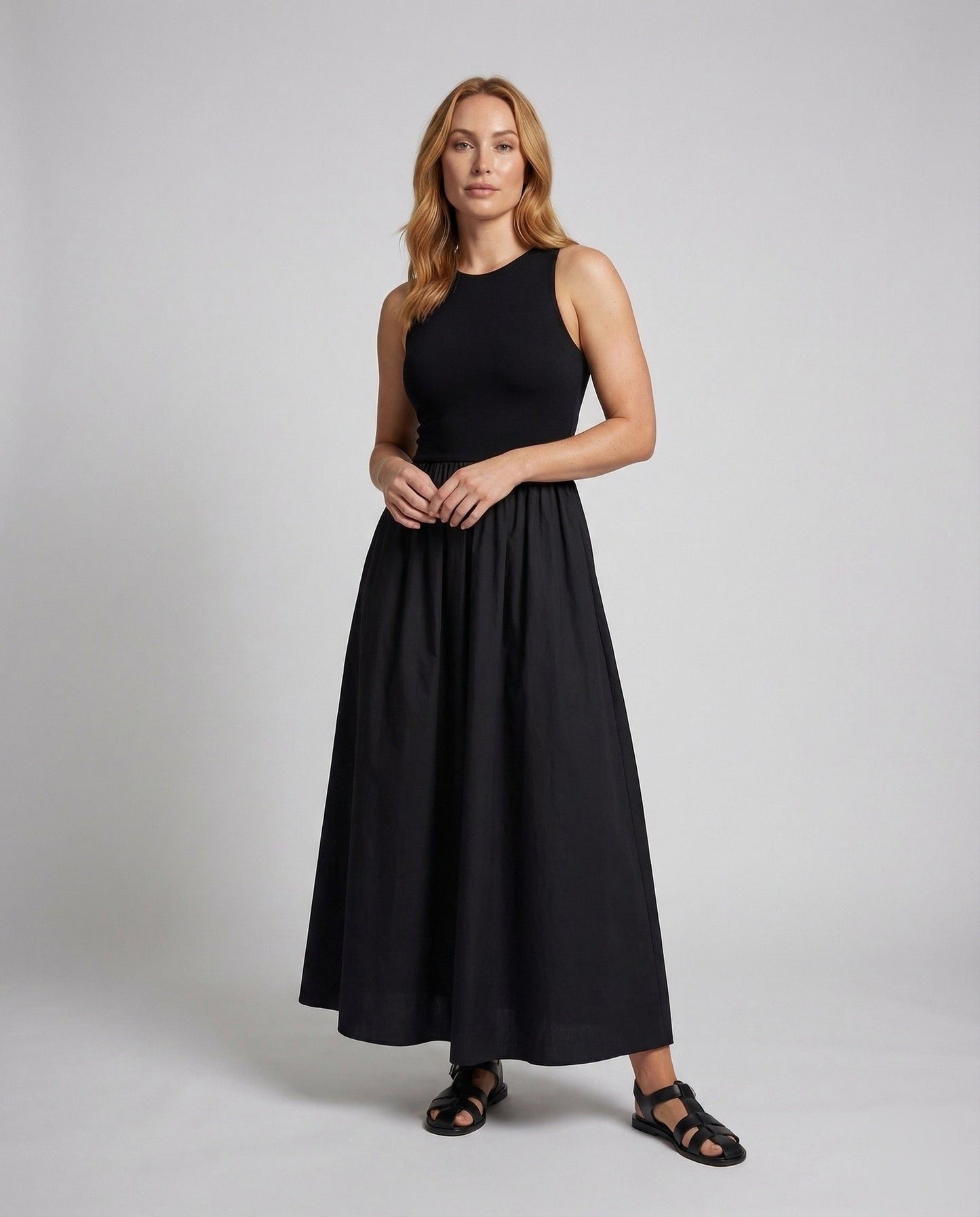Damen Maxi-Kleid mit Tank-Oberteil und Gerafftem Rock - Eveloria