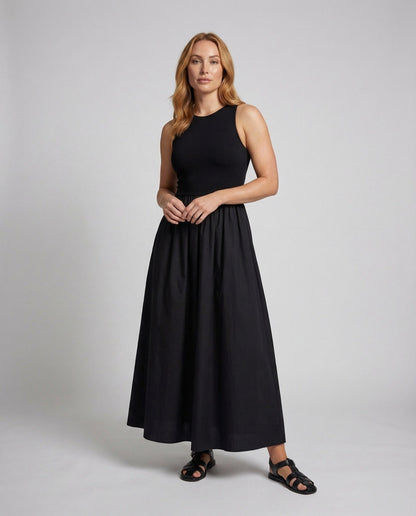 Damen Maxi-Kleid mit Tank-Oberteil und Gerafftem Rock - Eveloria