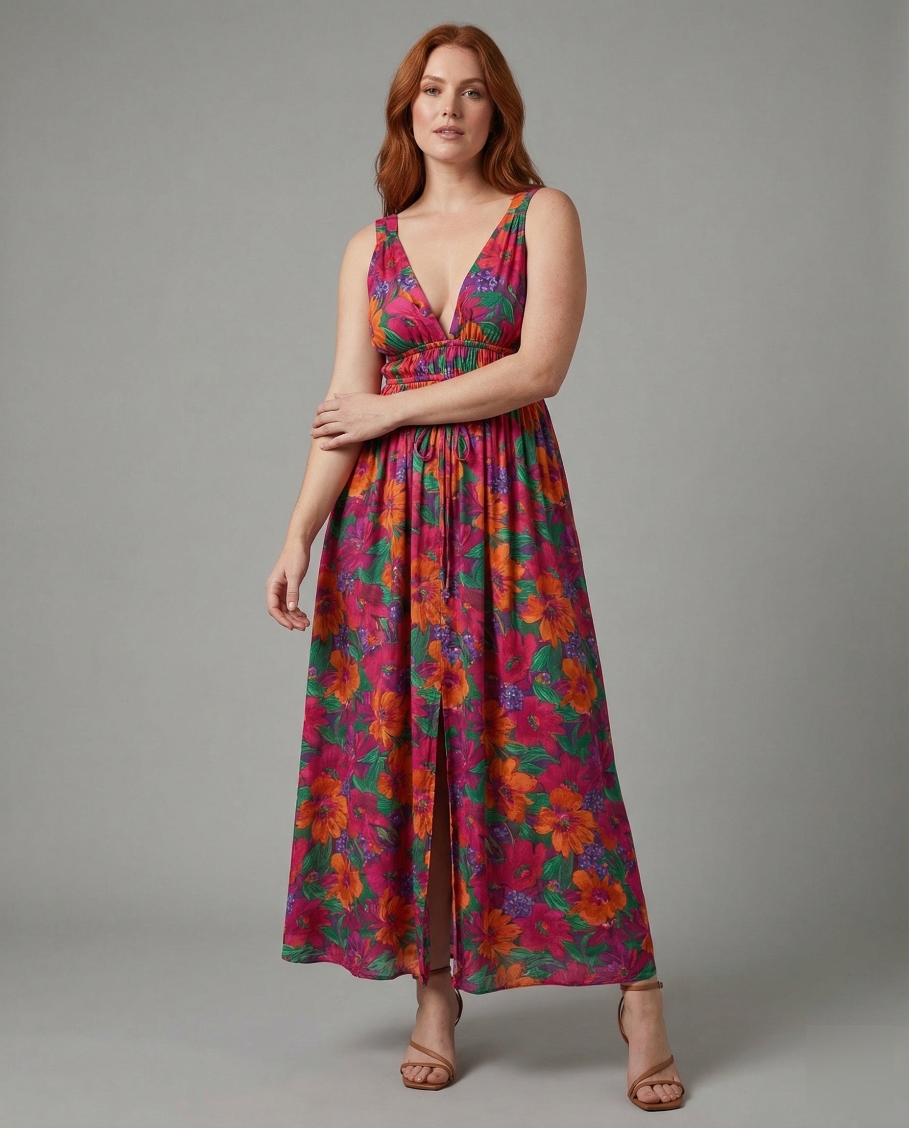 Damen Wickelmaxikleid V-Ausschnitt Tunnelzug - Eveloria
