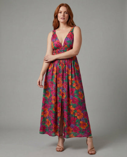 Damen Wickelmaxikleid V-Ausschnitt Tunnelzug - Eveloria