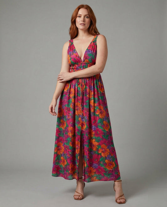 Damen Wickelmaxikleid V-Ausschnitt Tunnelzug - Eveloria