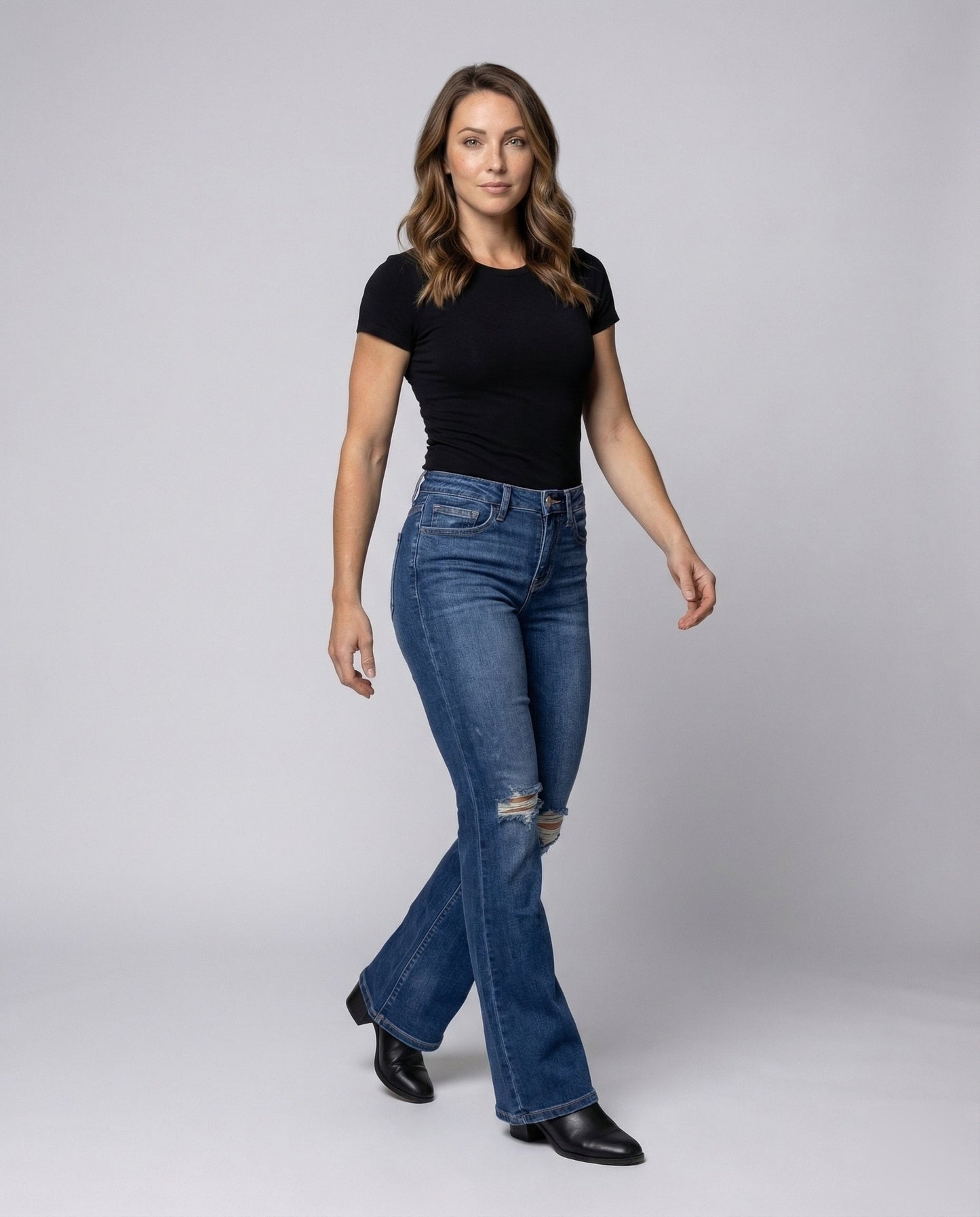 Damen Stretch Jeans Knie Used Effekt - Eveloria