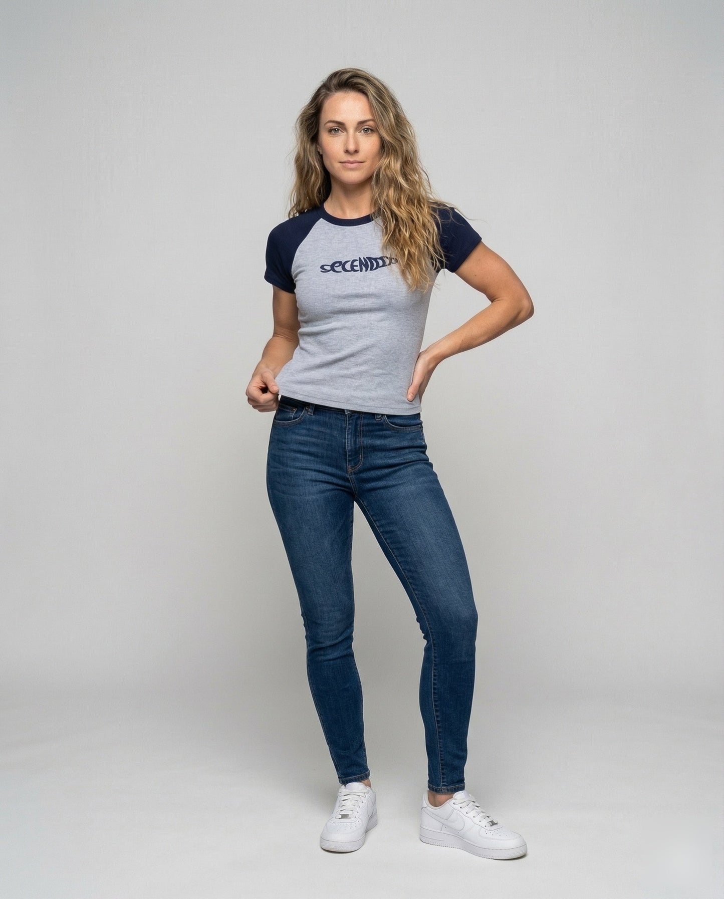 Damen Raglan-Shirt Figurbetont Rundhals Schwarz - Eveloria