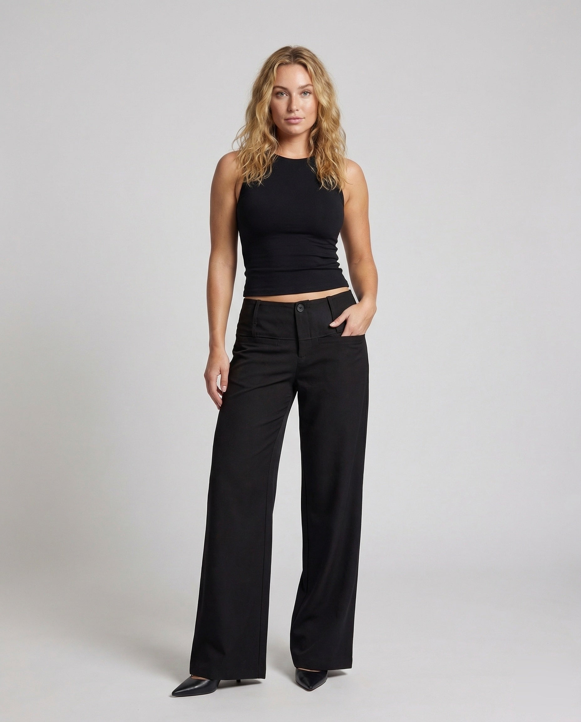 Damen Weitbein-Hose mit Frontknopf und Bundpasse - Eveloria