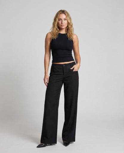 Damen Weitbein-Hose mit Frontknopf und Bundpasse - Eveloria