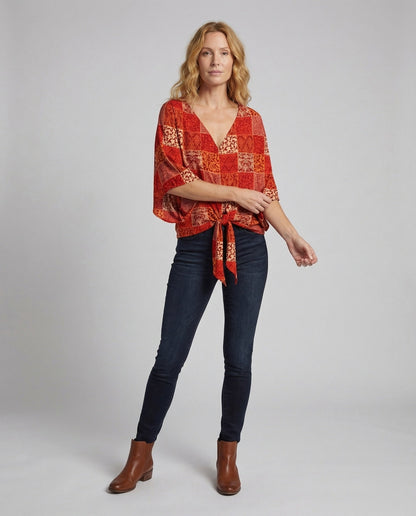 Damen Boho Bluse V-Ausschnitt Kimonoärmel - Eveloria