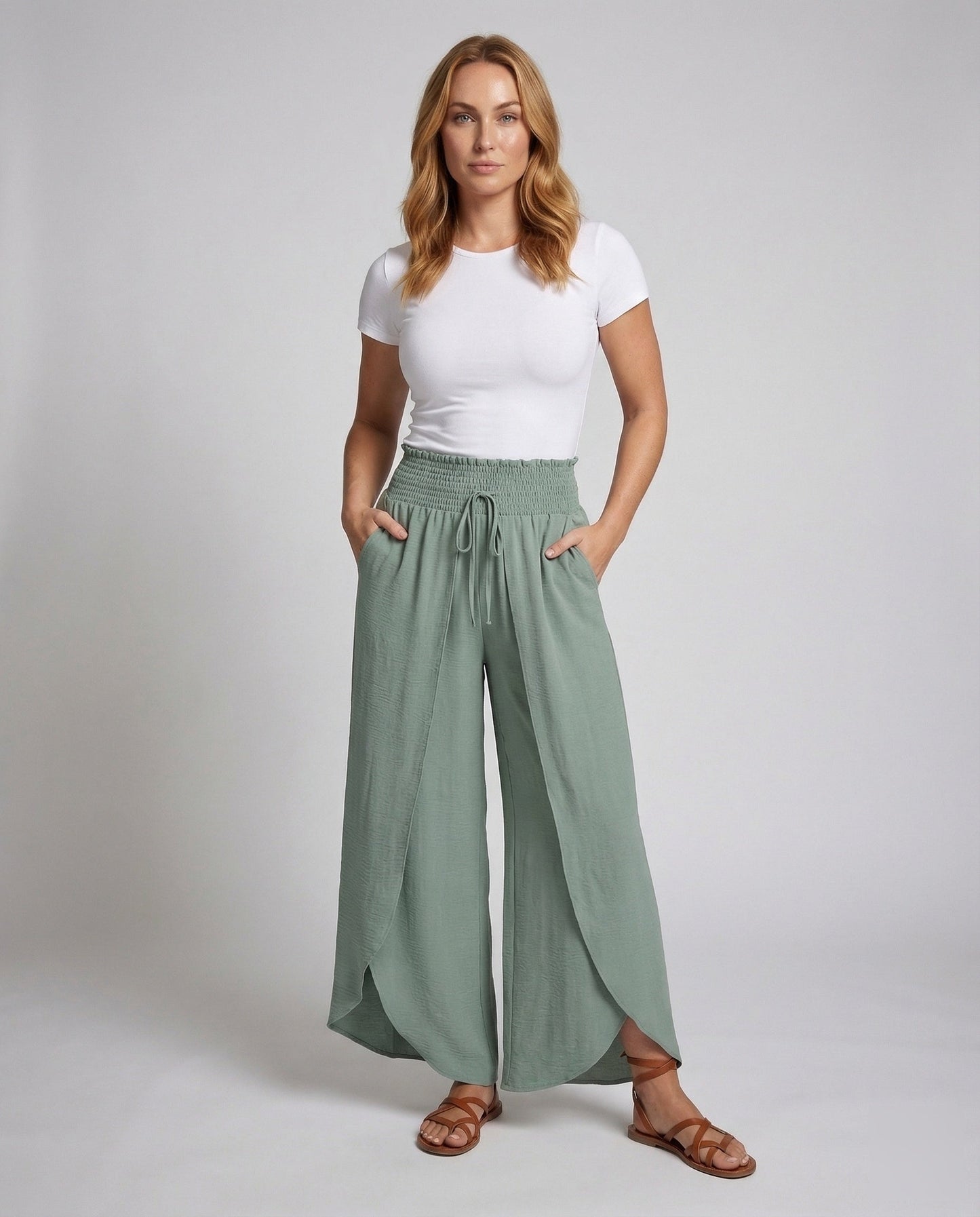 Damen Wickelhose Doppellagig Smockbund Schwarz - Eveloria