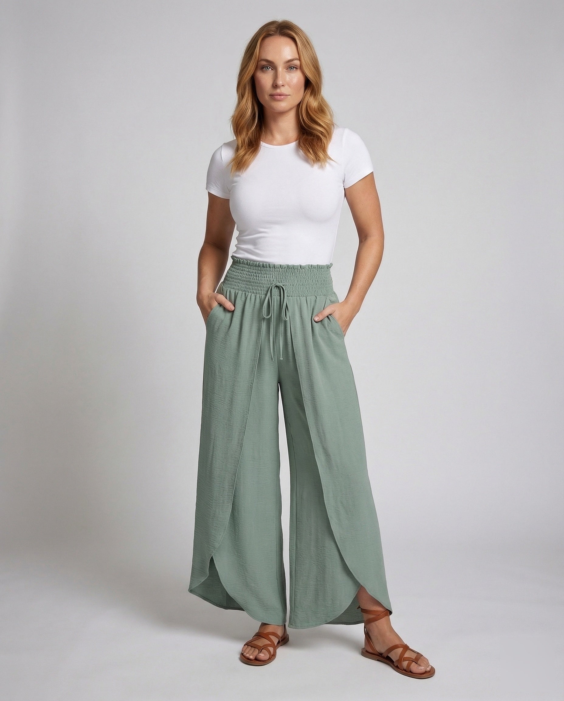 Damen Wickelhose Doppellagig Smockbund Schwarz - Eveloria
