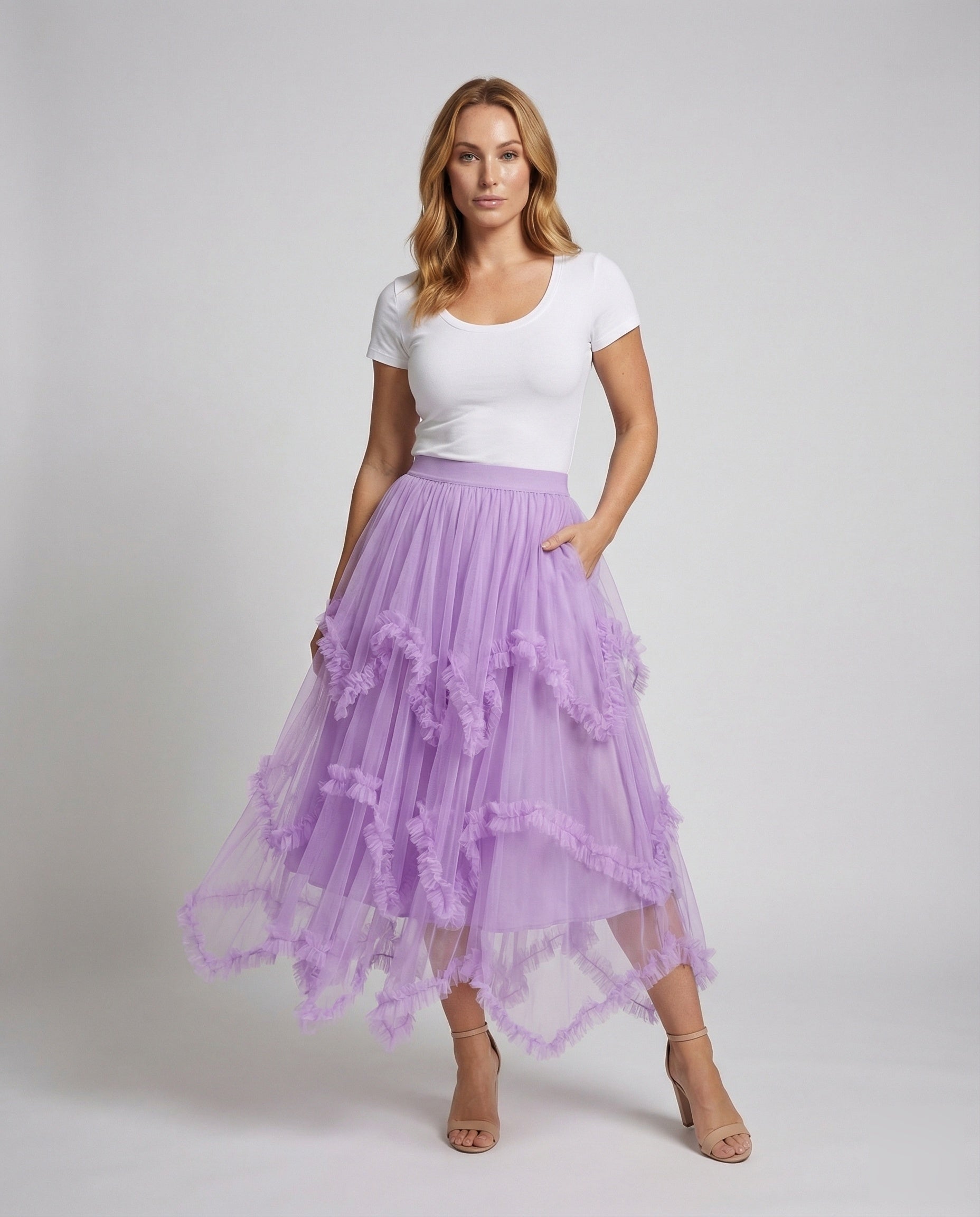 Damen Tüllrock Asymmetrisch Volant-Saum - Eveloria