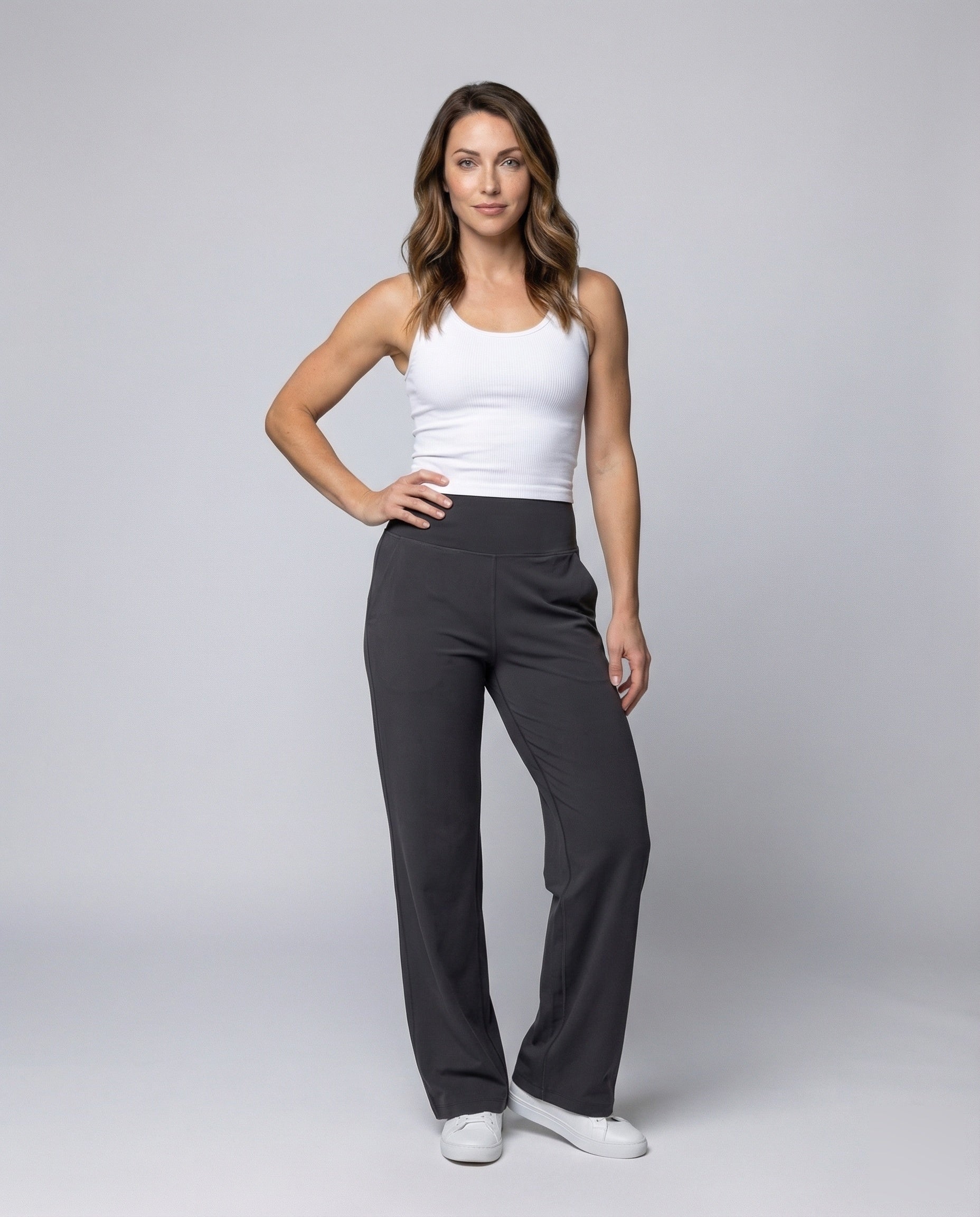 Damen Loungehose Hochtaillierter Hosenbund Eingrifftaschen - Eveloria