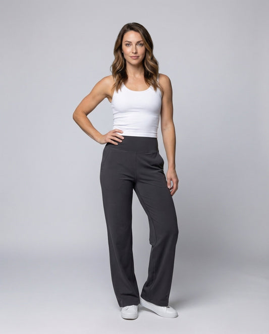 Damen Loungehose Hochtaillierter Hosenbund Eingrifftaschen - Eveloria
