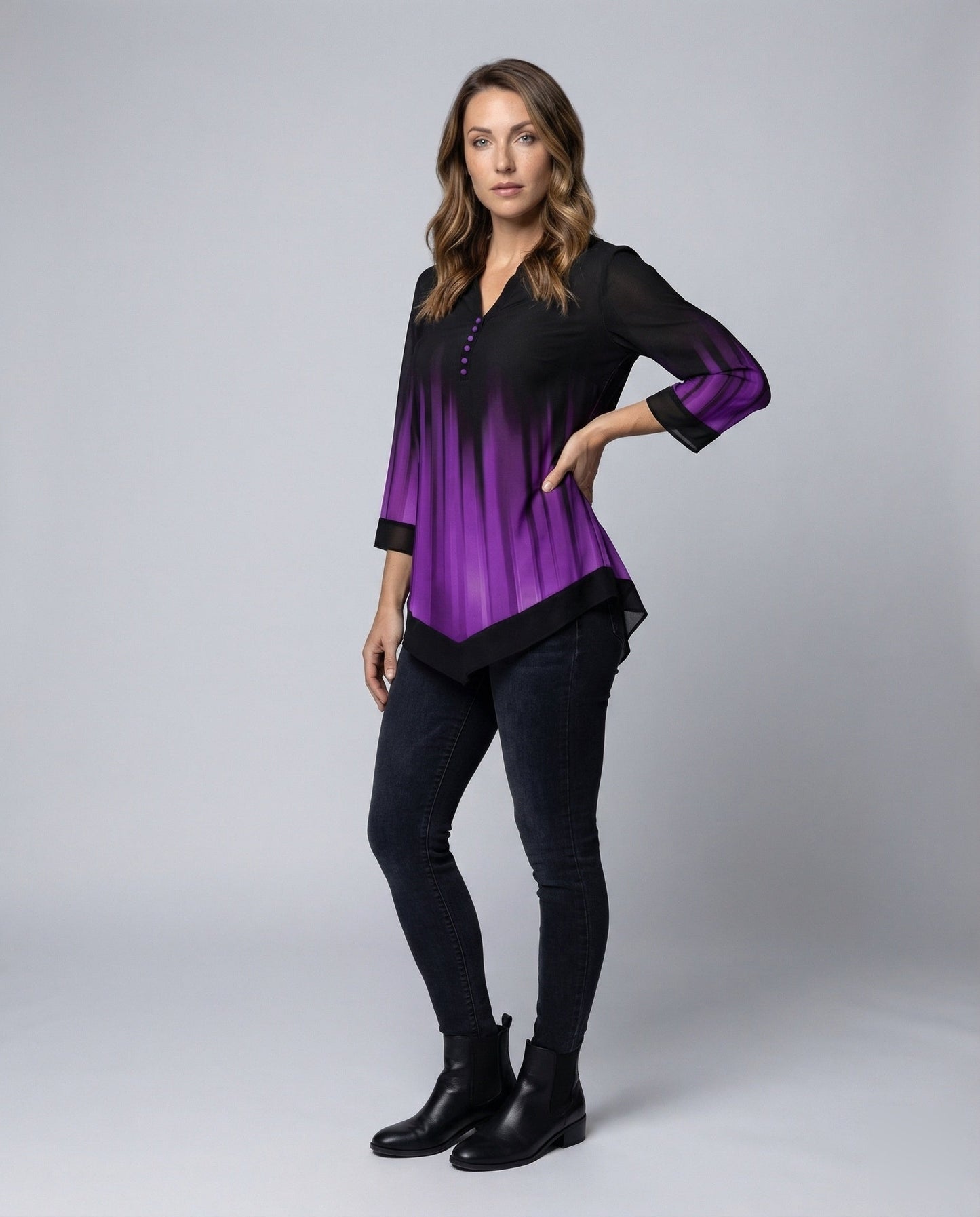 Damen Ombre Longbluse Faltenoptik Zipfelsaum - Eveloria