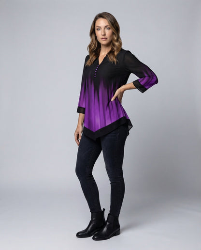 Damen Ombre Longbluse Faltenoptik Zipfelsaum - Eveloria