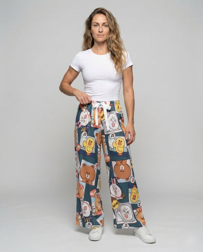 Damen Loungehose Kachelmuster Satin Schleife - Eveloria