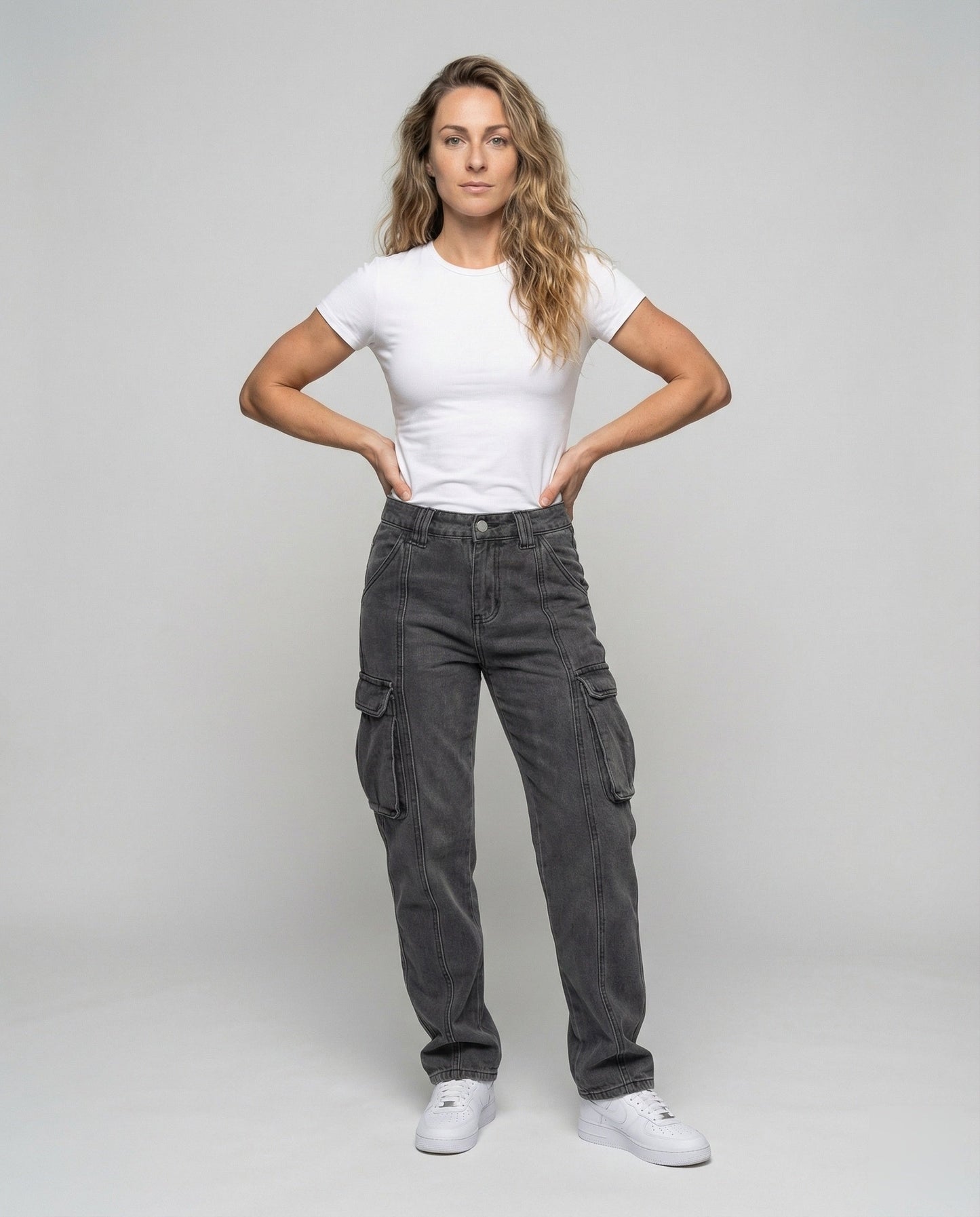 Damen Cargo-Jeans Used-Look mit Klappentaschen - Eveloria
