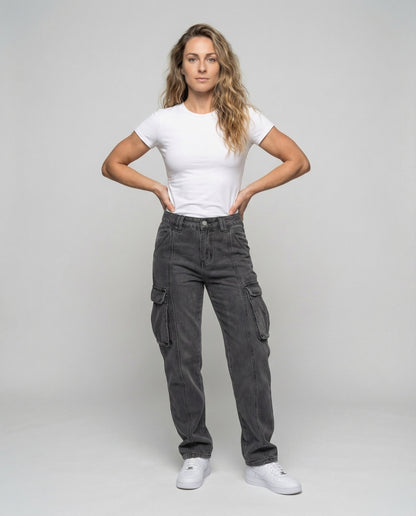 Damen Cargo-Jeans Used-Look mit Klappentaschen - Eveloria