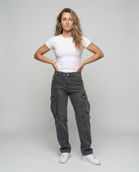 Damen Cargo-Jeans Used-Look mit Klappentaschen - Eveloria