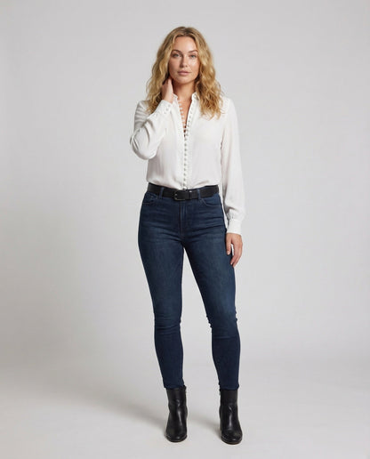 Damen Hemdbluse V-Ausschnitt Schlaufenknopfleiste - Eveloria