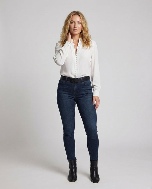 Damen Hemdbluse V-Ausschnitt Schlaufenknopfleiste - Eveloria