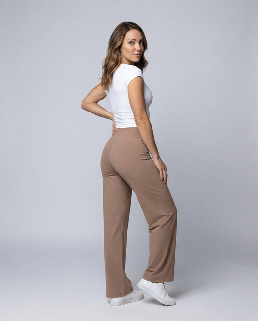 Damen Yoga-Hose Breiter Bund Fließend Schwarz - Eveloria