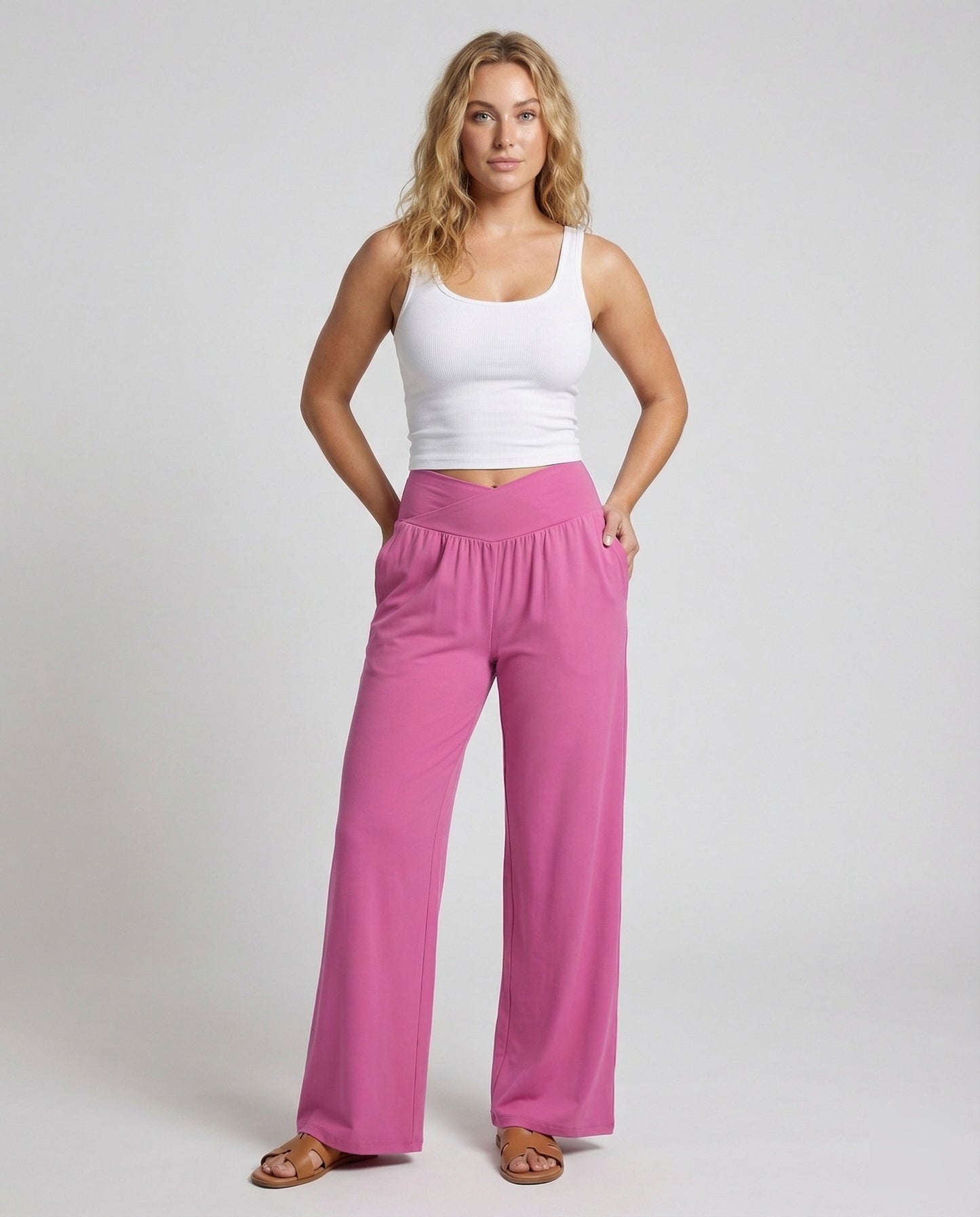 Damen Palazzo-Hose V-Bund Weites Bein - Eveloria