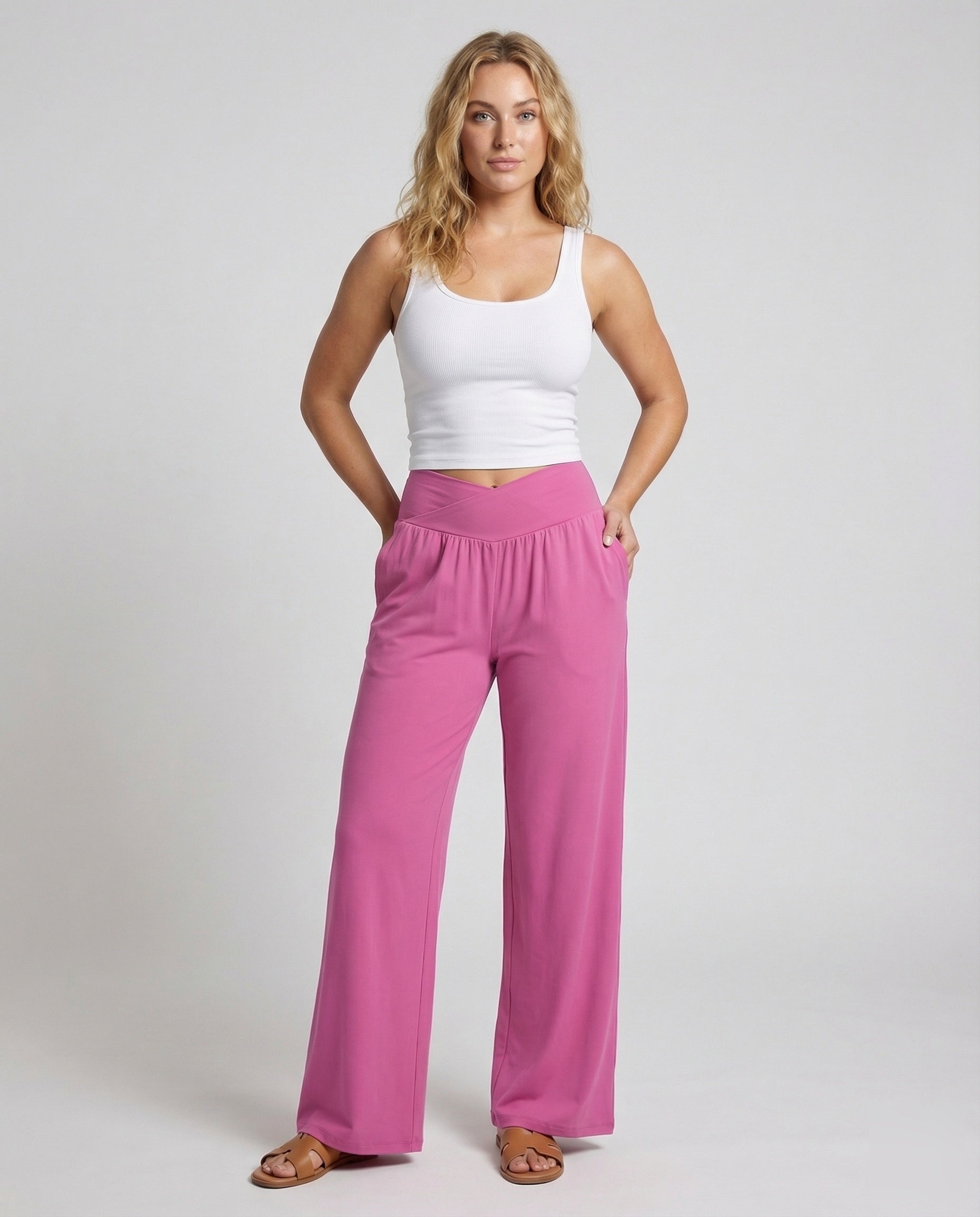 Damen Palazzo-Hose V-Bund Weites Bein - Eveloria
