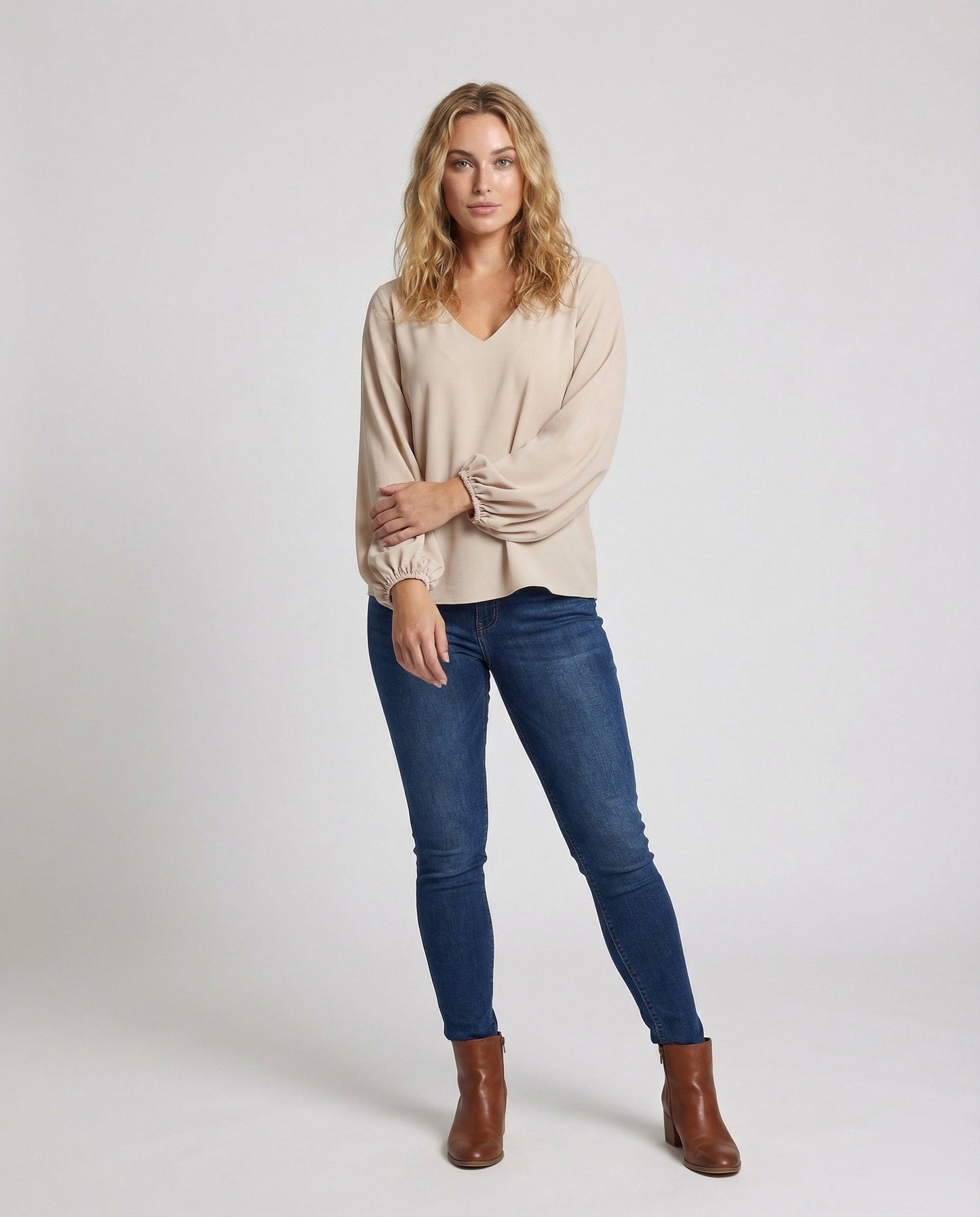 Damen Tunika Bluse V-Ausschnitt Bischofärmel - Eveloria