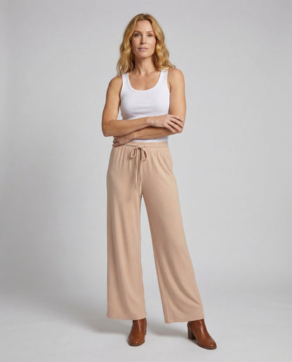 Damen Palazzohose Viskose Jersey Tunnelzugbund Schwarz - Eveloria