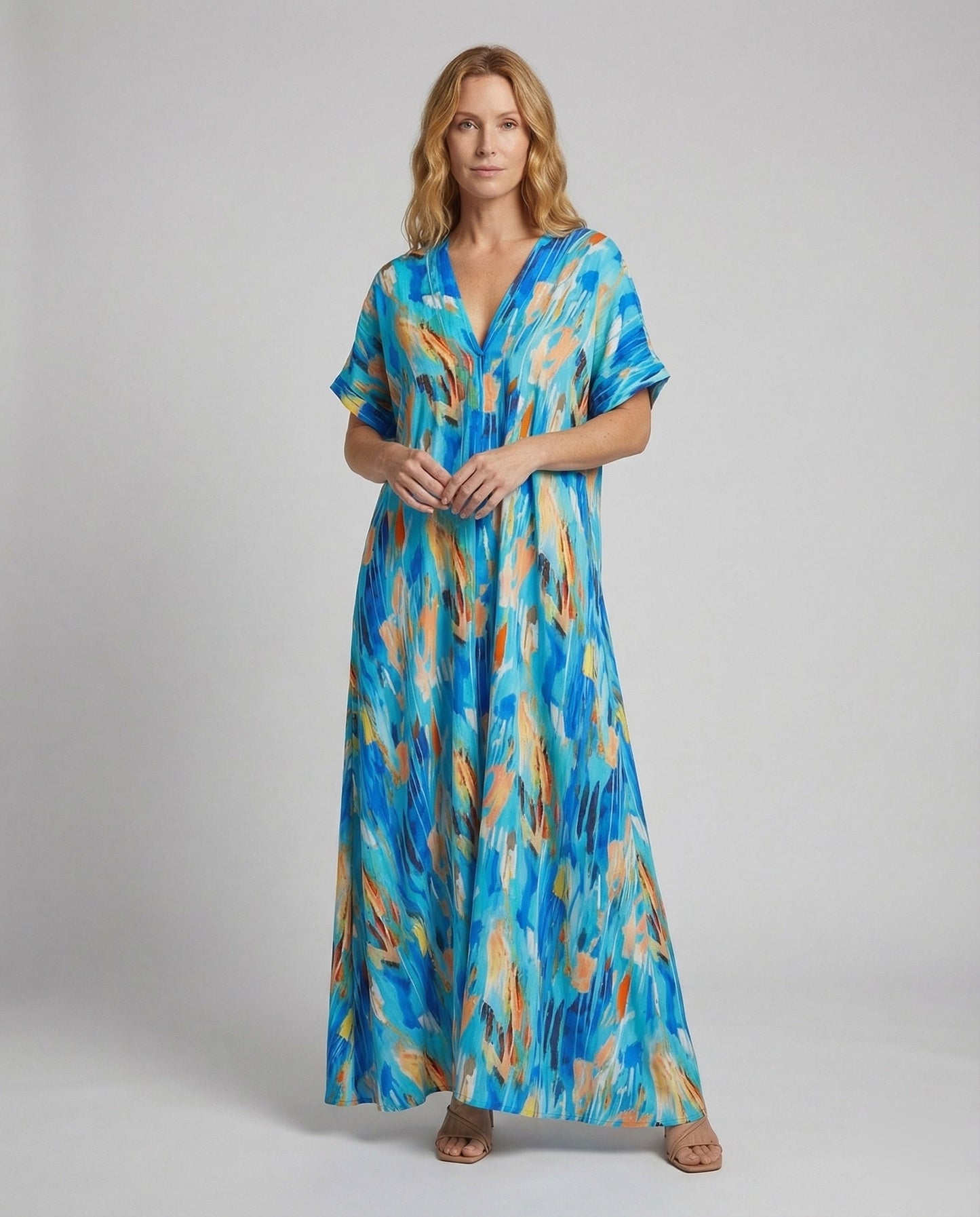 Damen Maxikleid V-Ausschnitt Weites Design Saum - Eveloria
