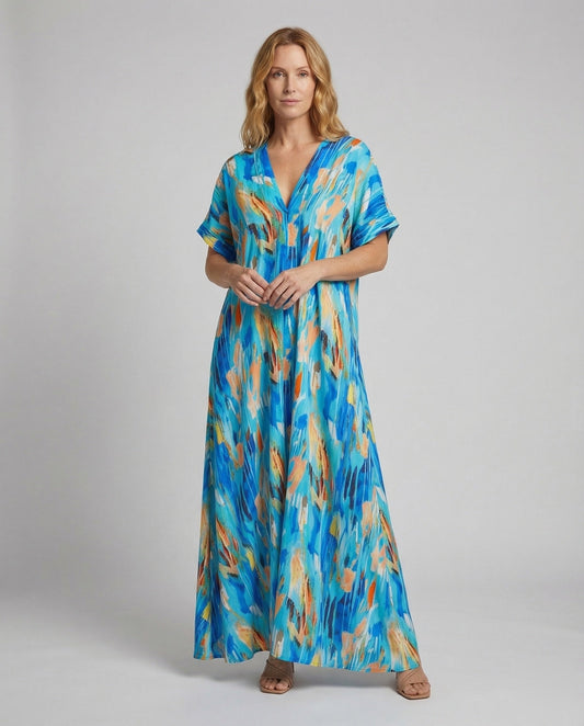 Damen Maxikleid V-Ausschnitt Weites Design Saum - Eveloria