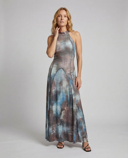 Damen Maxikleid mit Halterkragen und Tellerrock - Eveloria