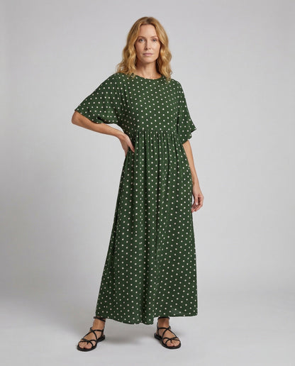 Damen Maxikleid Fledermausärmel Knöchellang Punktemuster - Eveloria