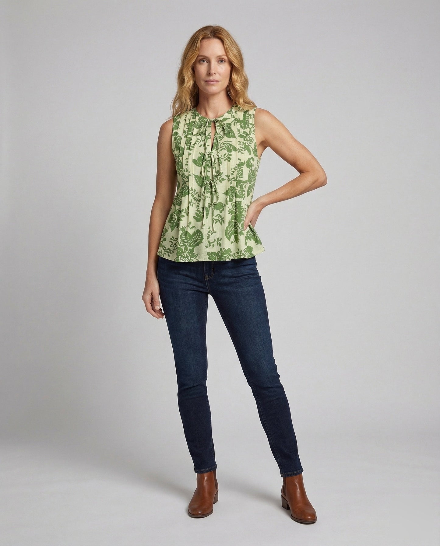 Damen Bluse Florales Muster mit Knotenverschluss und Schößchen - Eveloria