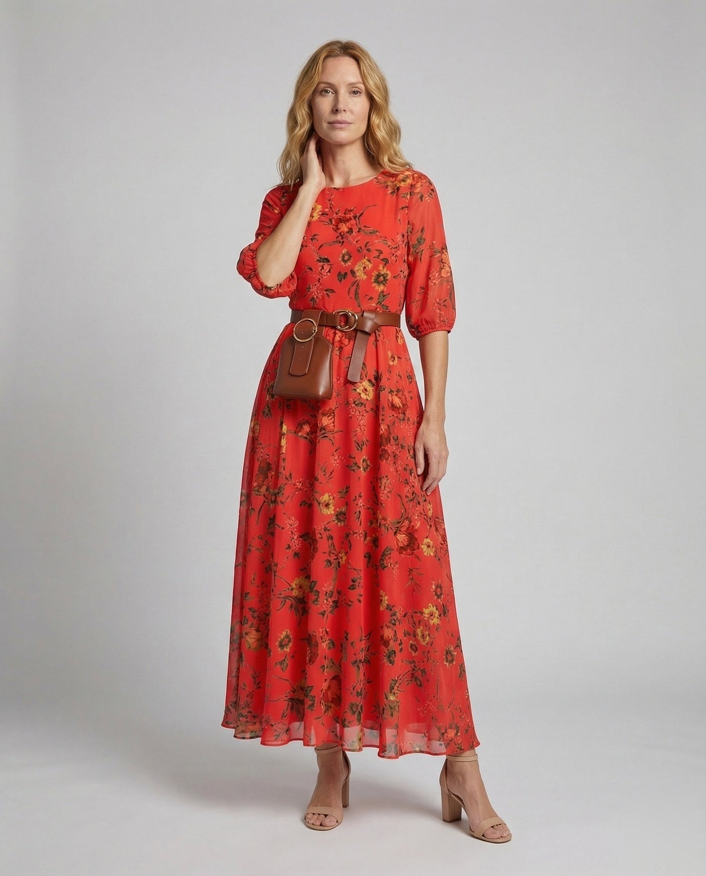 Damen Maxikleid Boho-Stil Blousonärmel Schwingrock - Eveloria