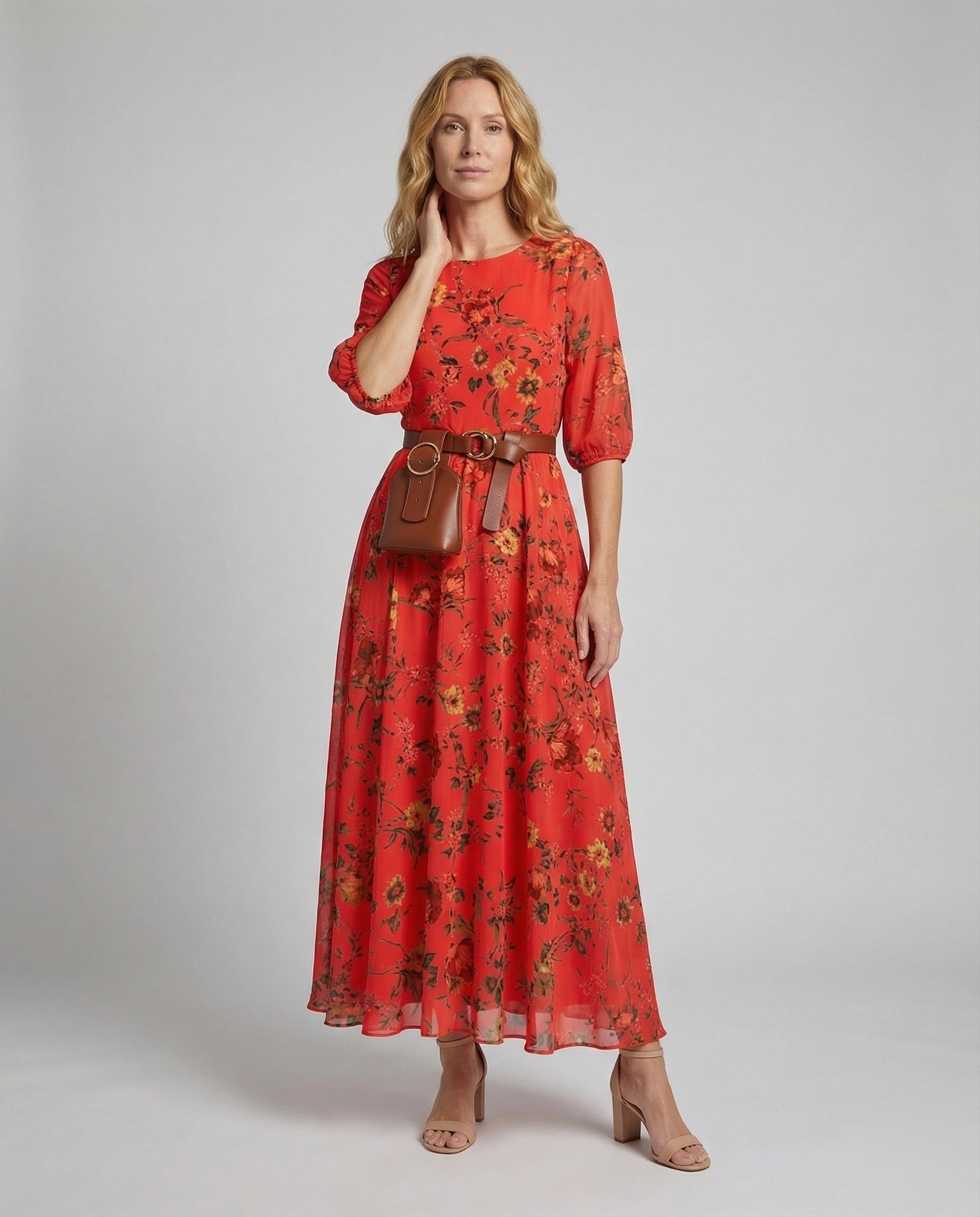 Damen Maxikleid Boho-Stil Blousonärmel Schwingrock - Eveloria