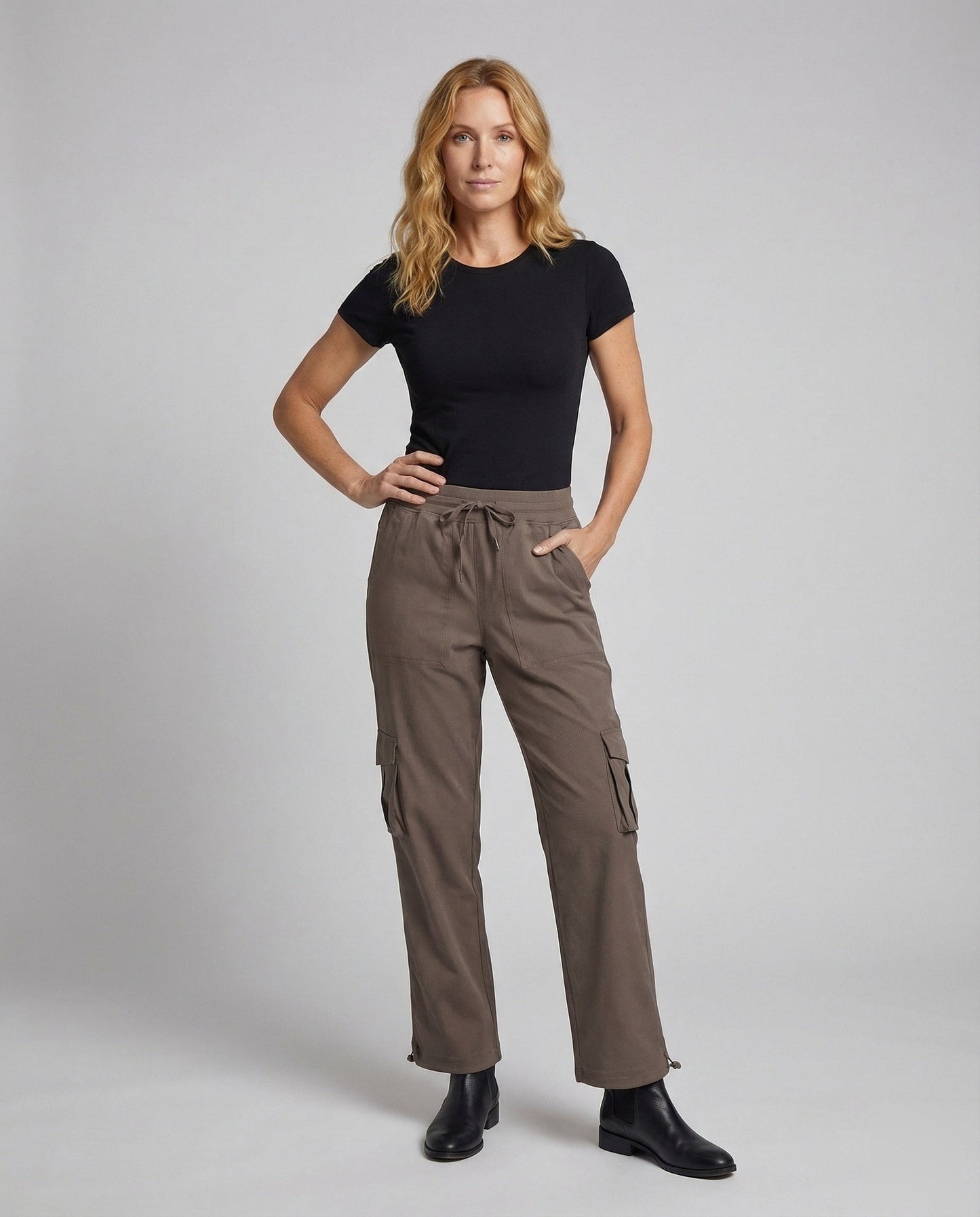 Damen Cargo-Hose Fleece-Futter Tunnelzug Schwarz - Eveloria