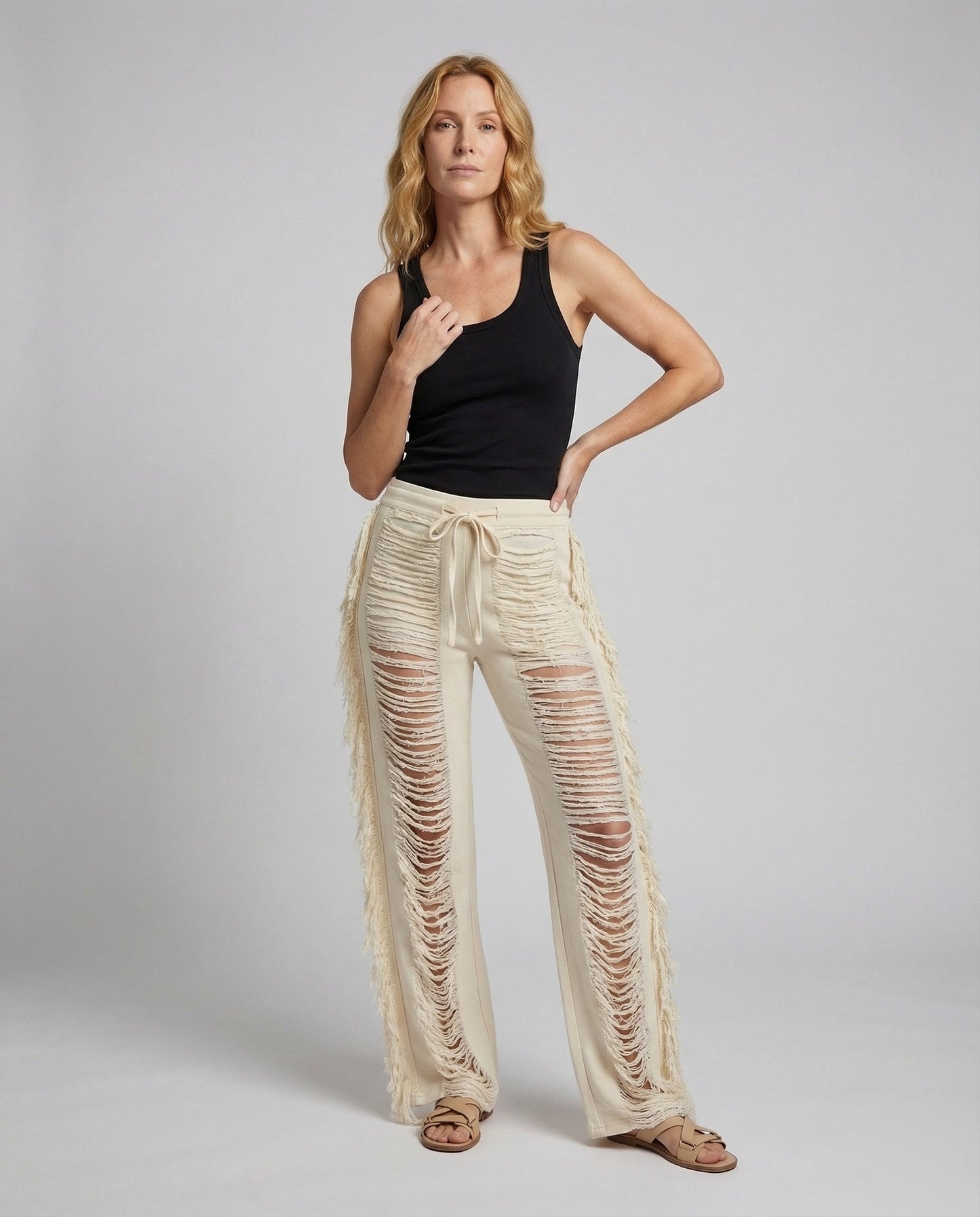 Damen Palazzohose Boho Quastenmuster - Eveloria